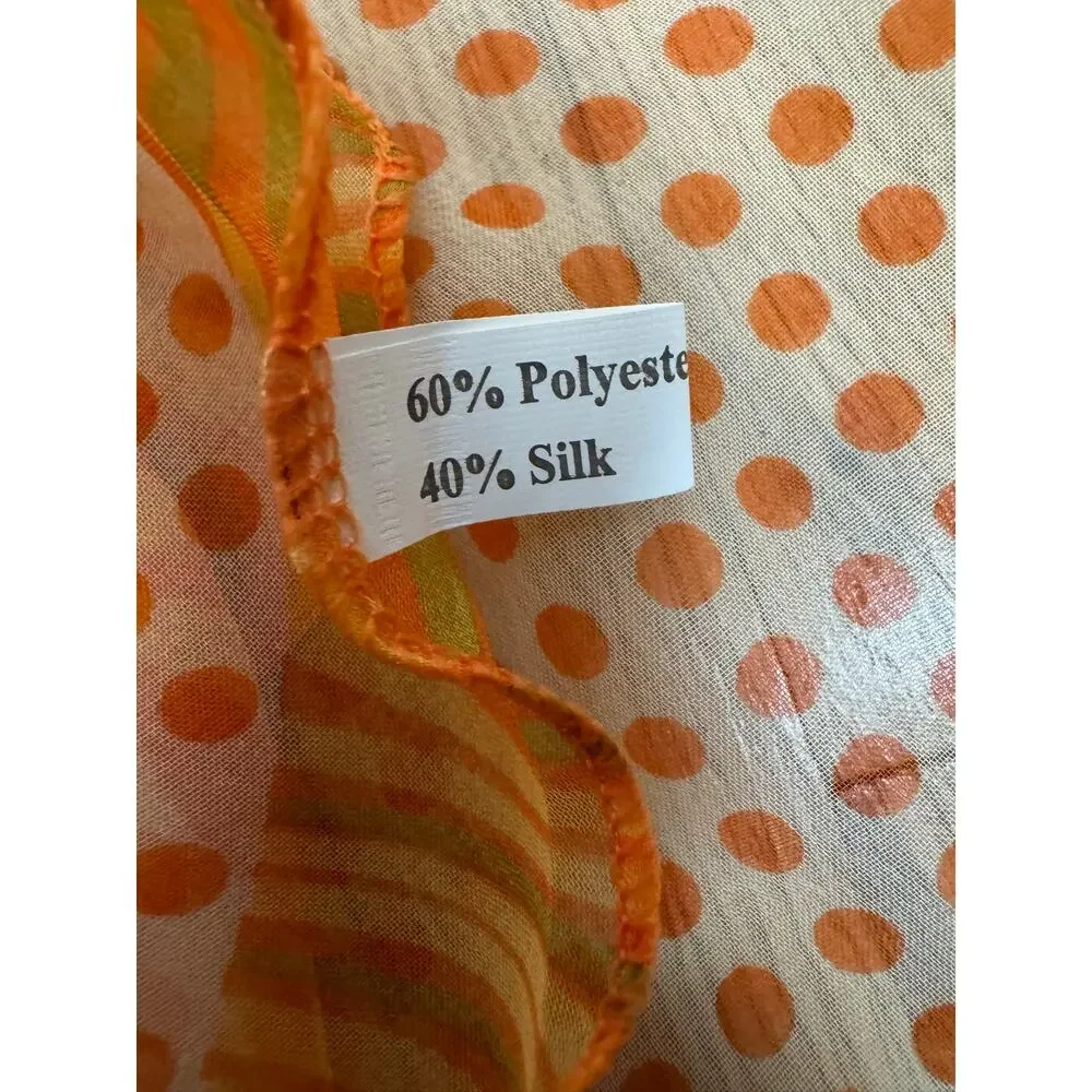 Y2K Sheer Silk Blend Polka Dot Retro Print Rectangle Scarf